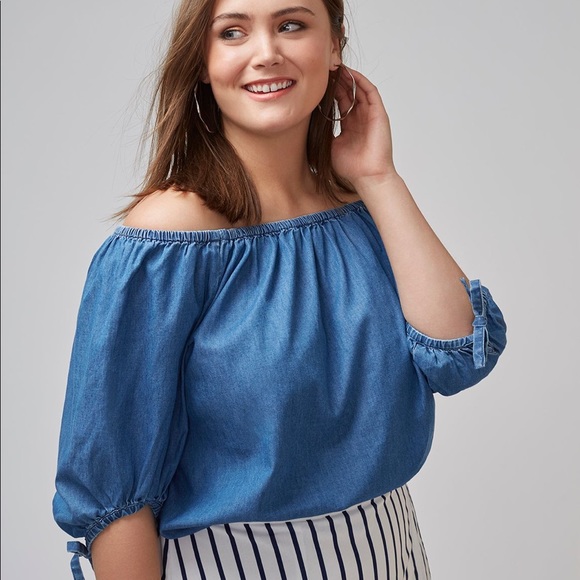 Lane Bryant Tops - NWT Lane Bryant Chambray Off The Shoulder Top